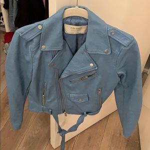 Zara Blue Faux Leather Jacket